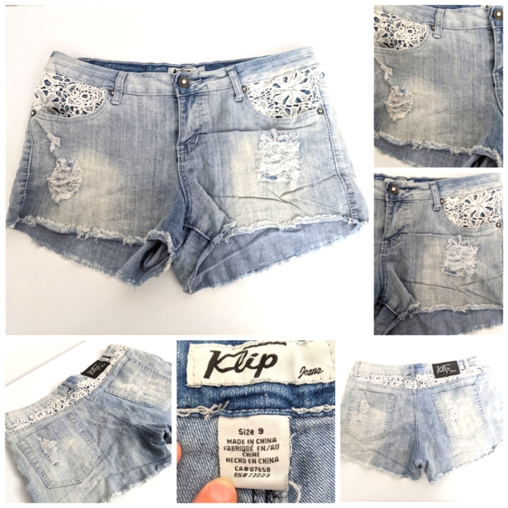 Light Blue Lace Ripped Jean Women Shorts Sz 9 NWOT